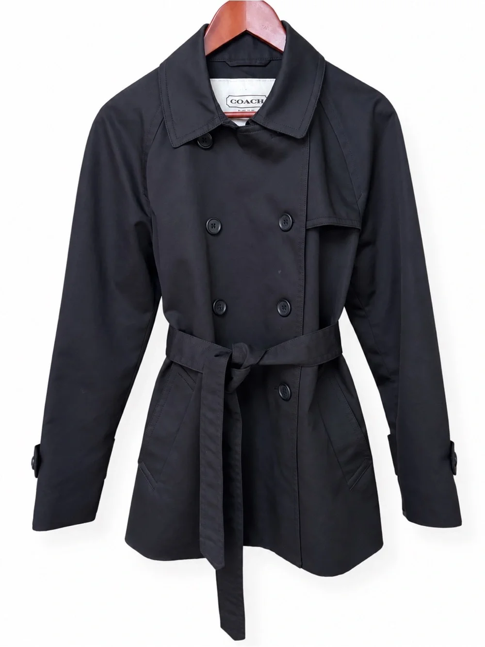 Coach Black Belted Double Breasted Trench Coat Women's XL Signature Lining